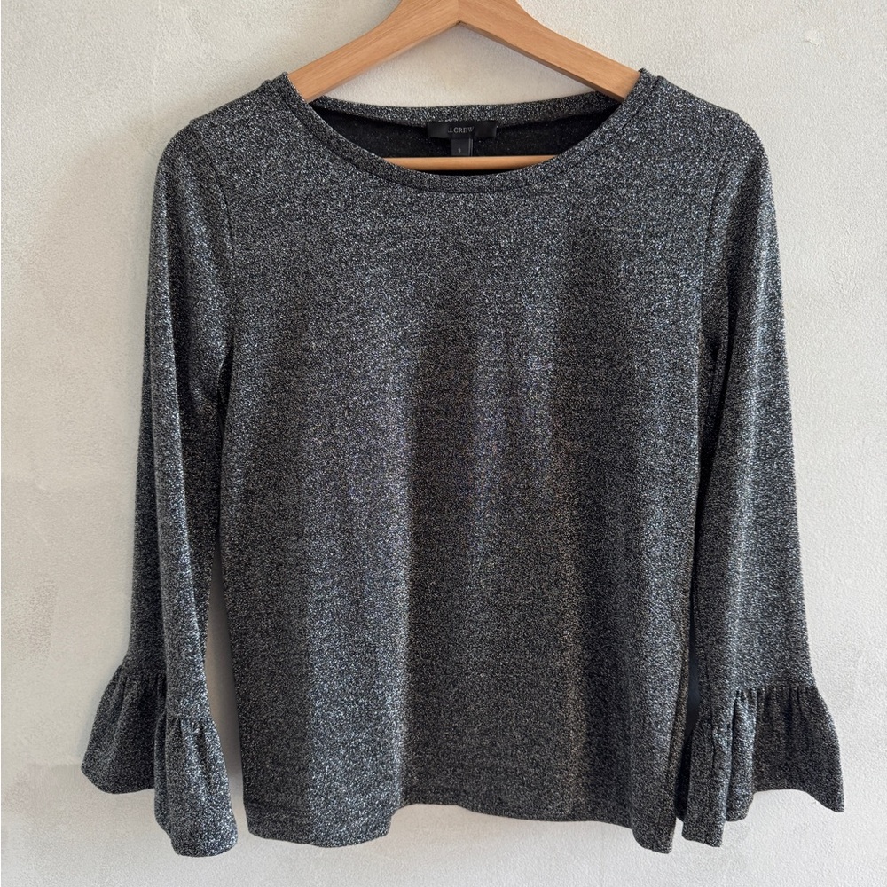 J. Crew - Silver Sparkle Top with Bell Sleeves - Size Small